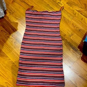 Short tight striped dress strapless red maroon black yellow and white